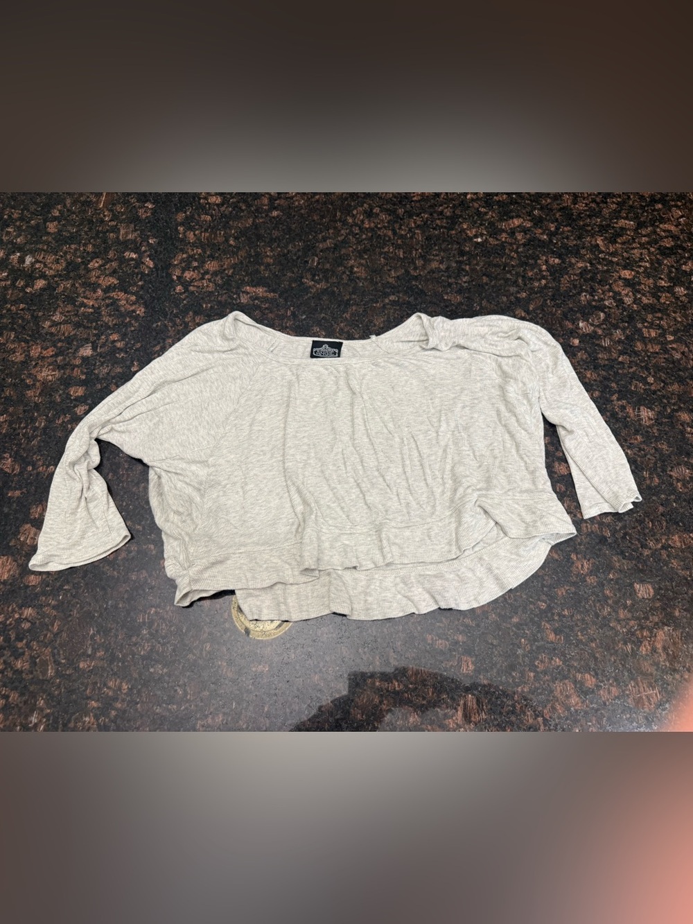 Angie brand Cropped Lightweight Top in Light Heather Gray